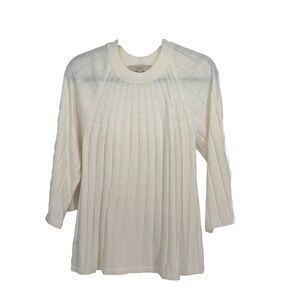 Loft Sweater Womens Medium Cream Ribbed Knit Flare Sleeve Relaxed